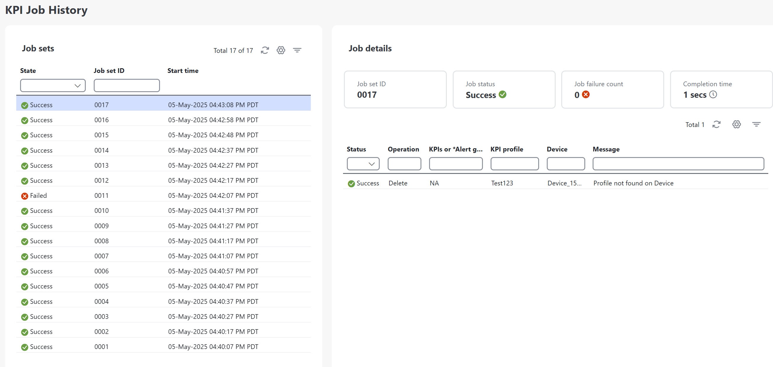 KPI Job History