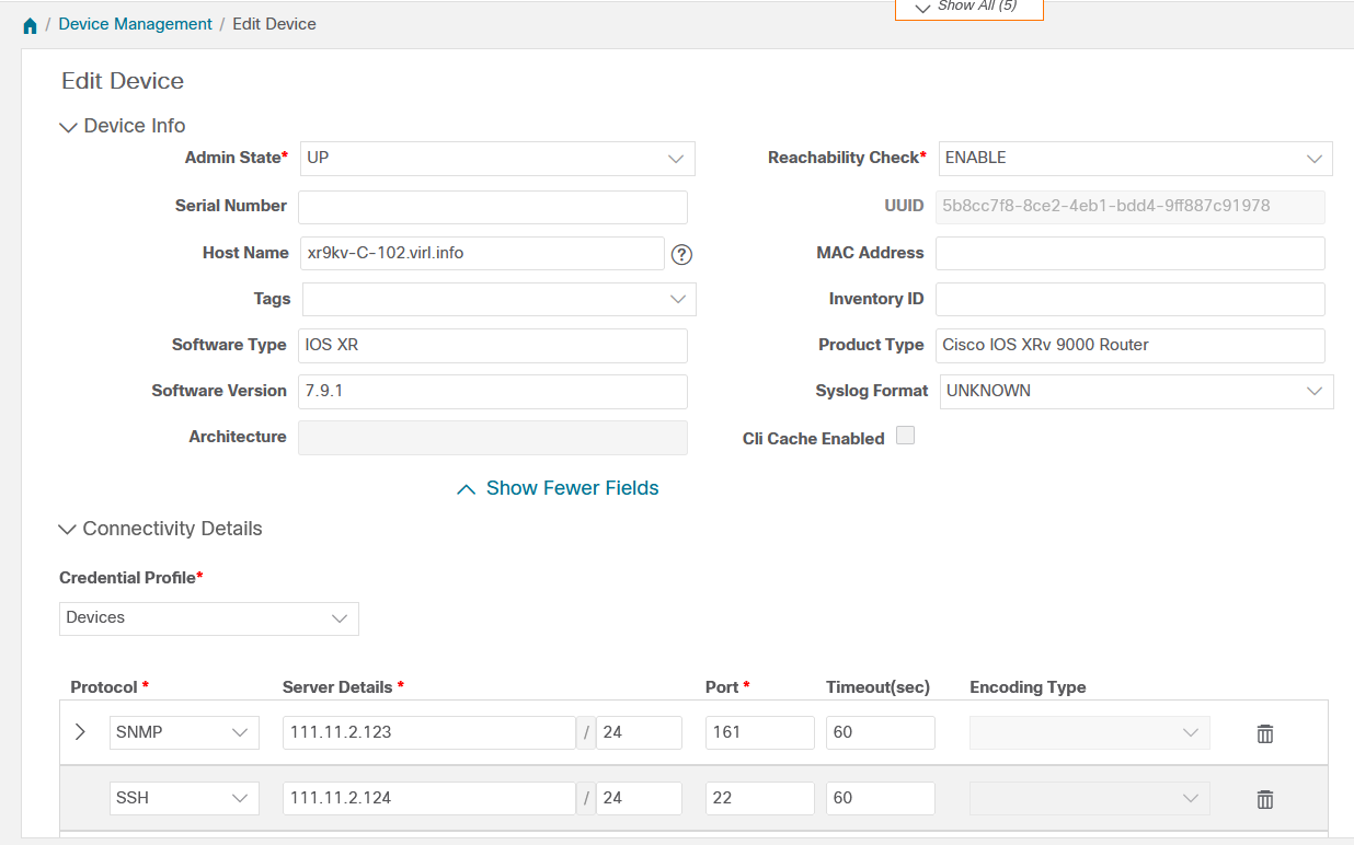 Edit Device Details Window