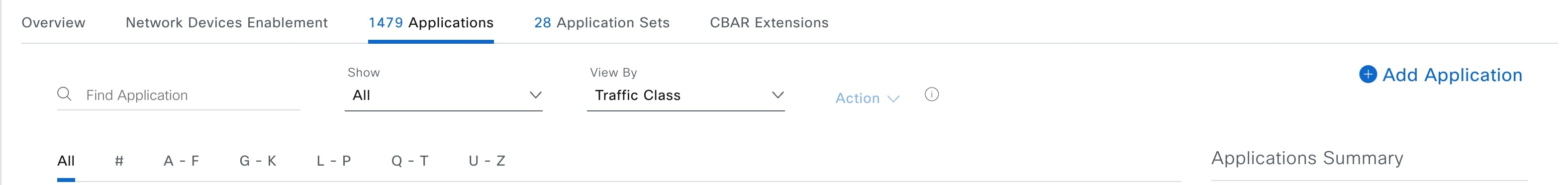 On the Application Visibility window, the Applications tab displays a list of applications with search and filter capabilities.