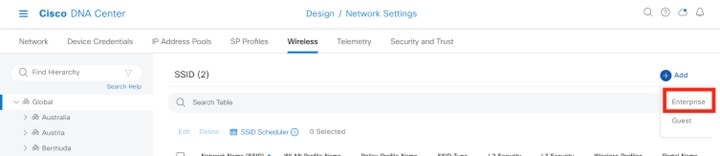 Selecting an Enterprise for Wireless Network Settings