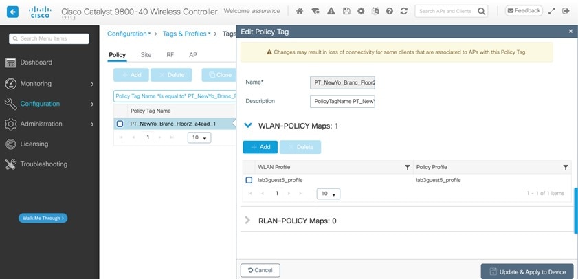 Verify the Policy tag provisioned by Cisco DNA Center.
