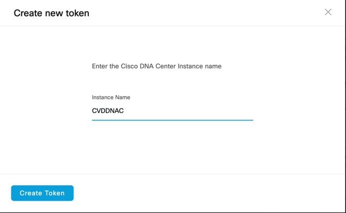 The Create new token window displays option to add Instance Name, and create a new token.