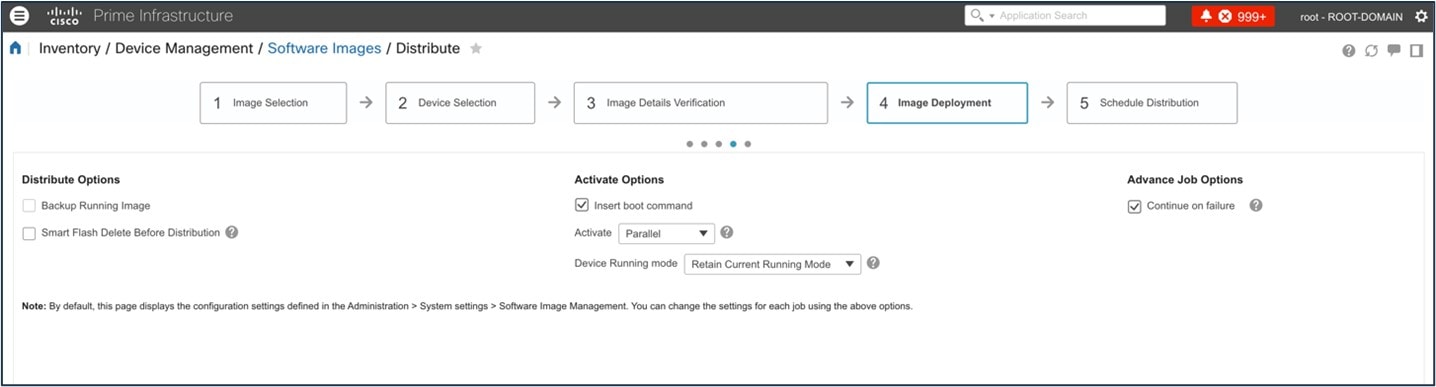 The image illustrates the image upgrade process in Cisco Prime Infrastructure.