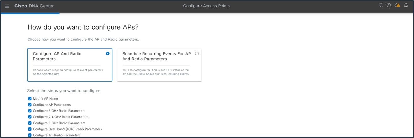 An example of configurable AP-level parameters.