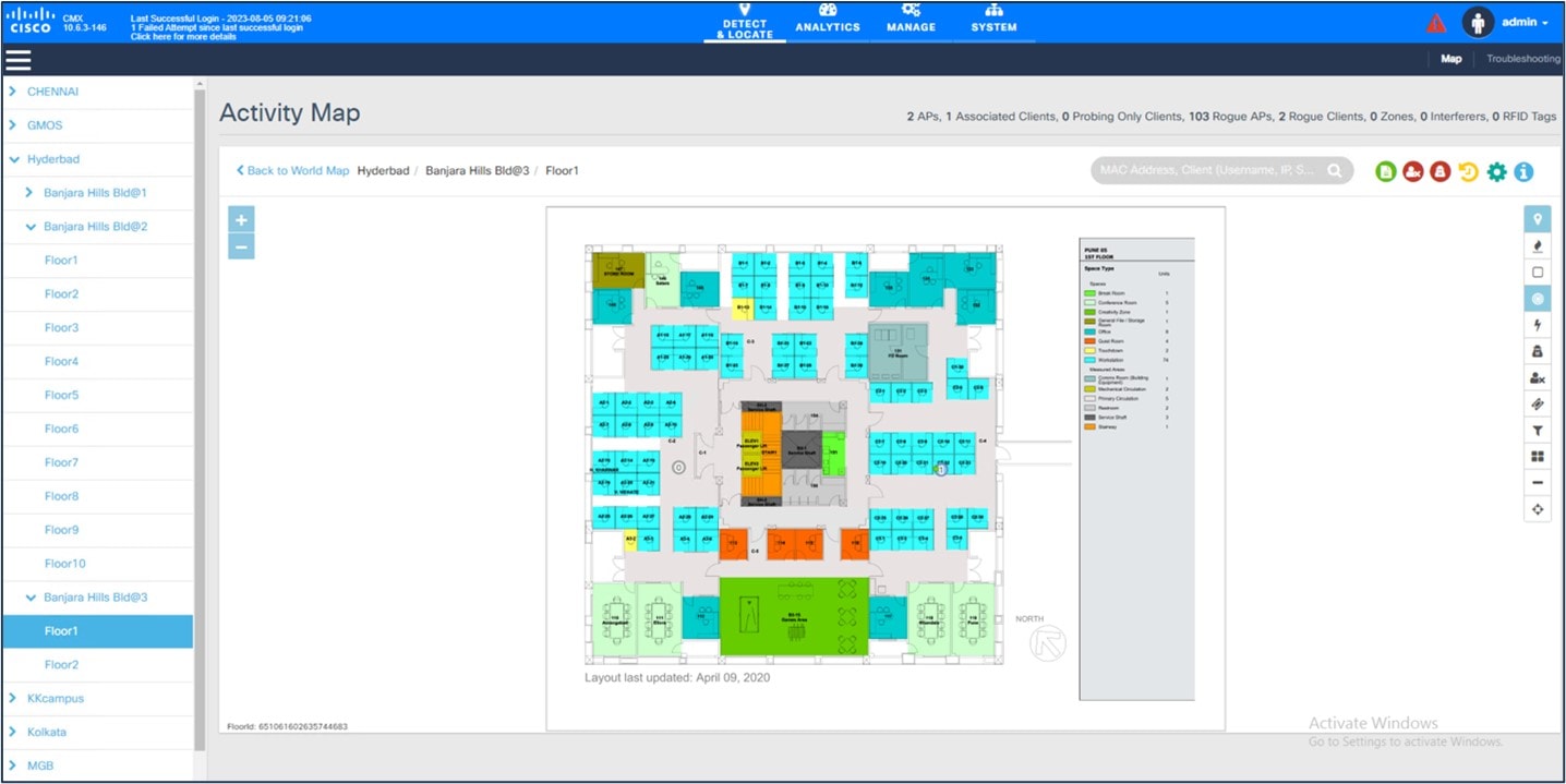 A floor map on CMX.