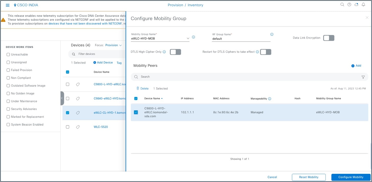 The Configure Mobility Group window.