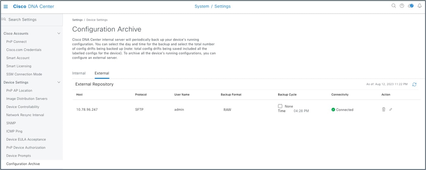 The Configuration Archive window.