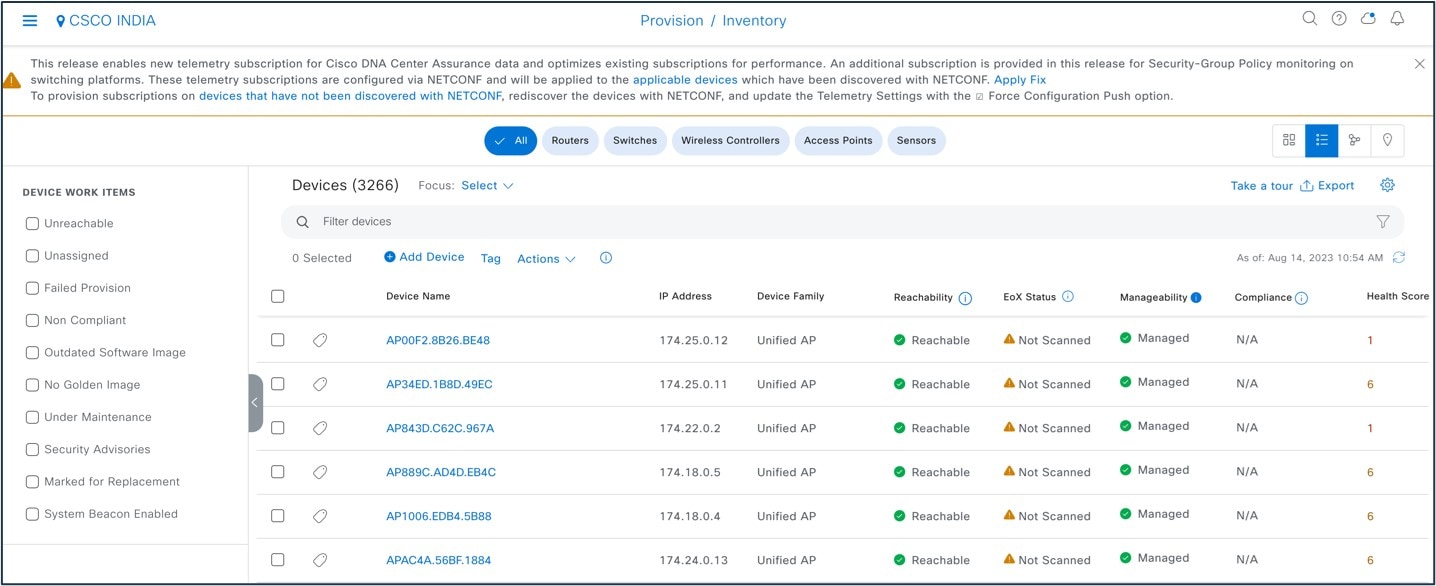 The Inventory window after migration.