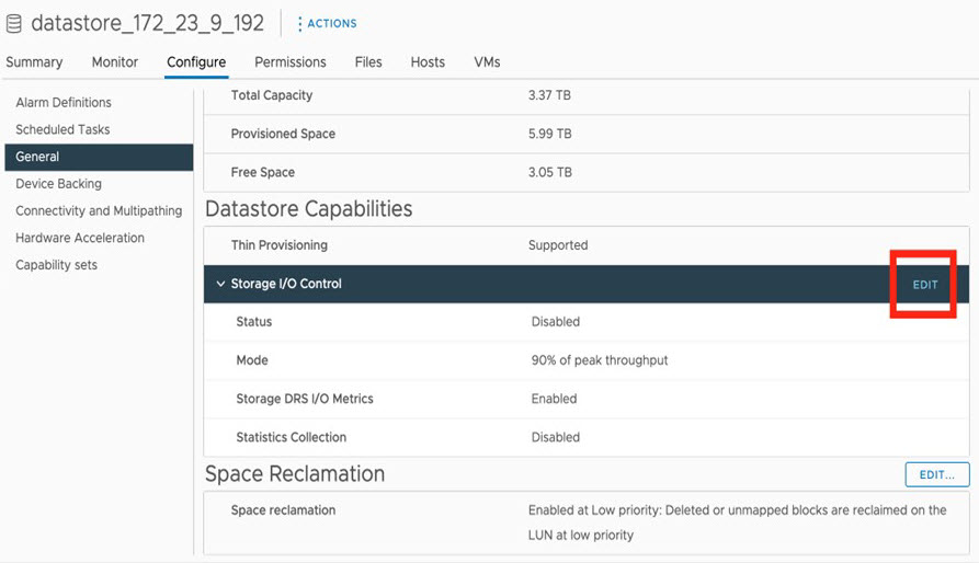 The Datastore Capabilities area within the vSphere Client.