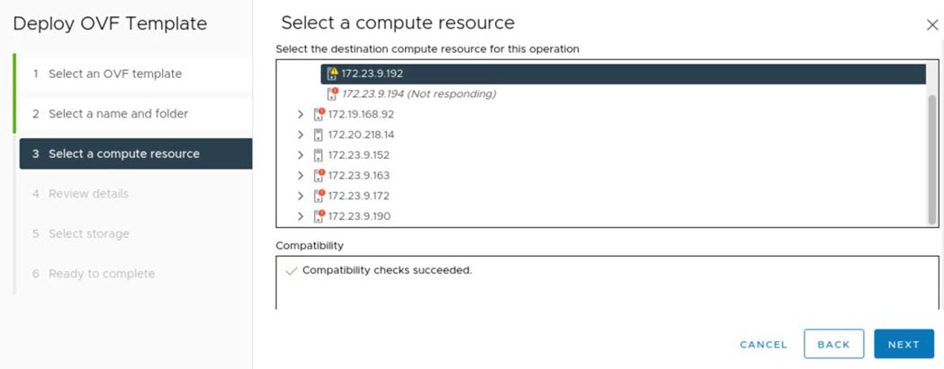 The Select a compute resource option within the vSphere Client.