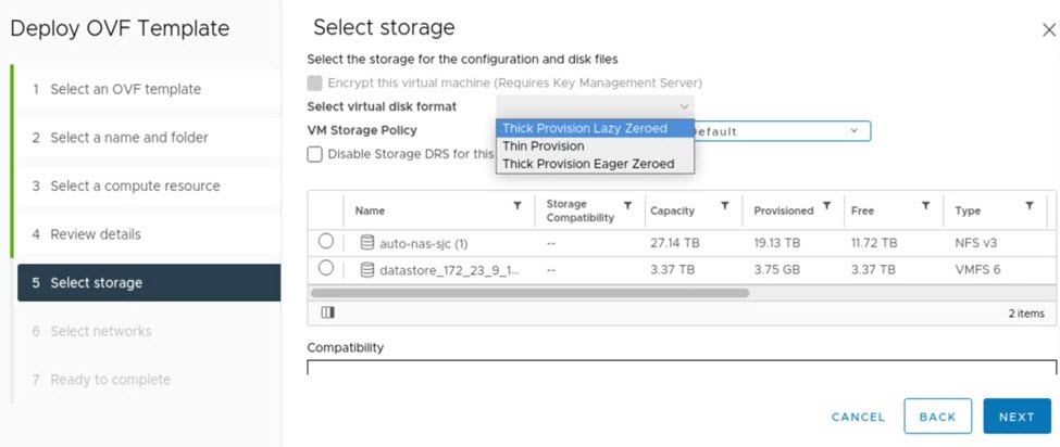 The Select storage option within the vSphere Client.
