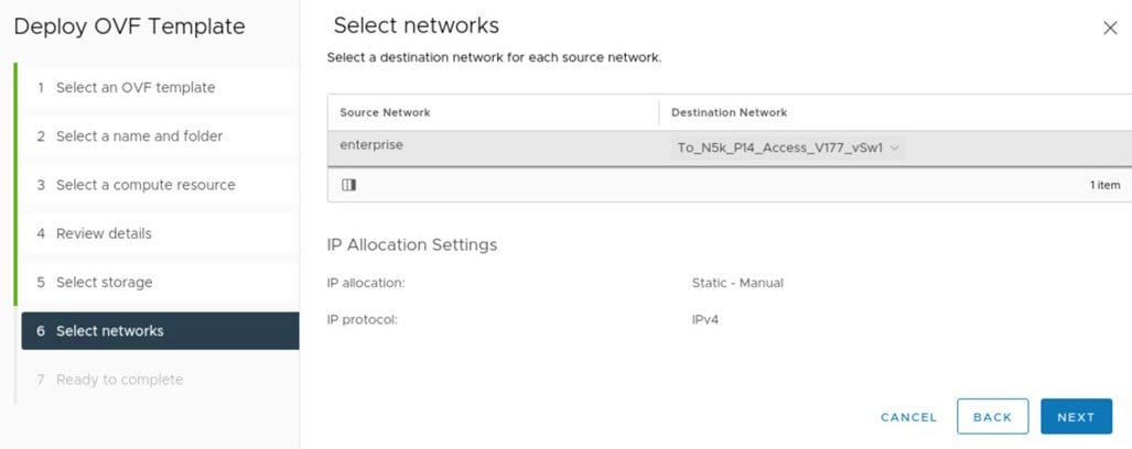 The Select networks option within the vSphere Client.