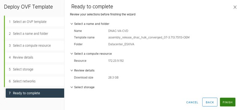 The Ready to complete option within the vSphere Client.