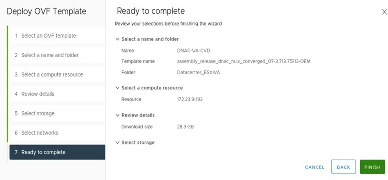 The Ready to complete option within the vSphere Client.