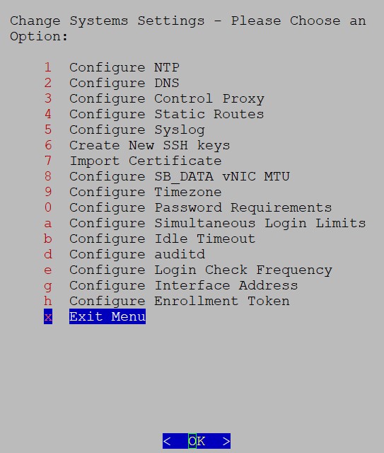 Change Current System Settings Menu