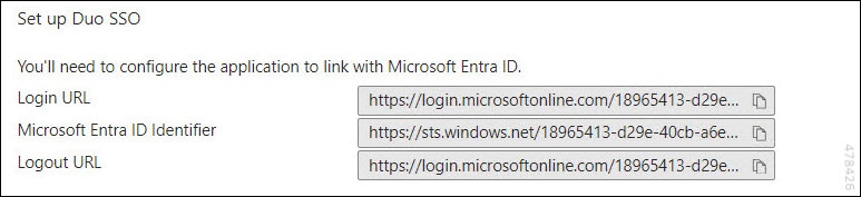 Screenshot of the Entra ID metadata that needs to be provided to Duo.