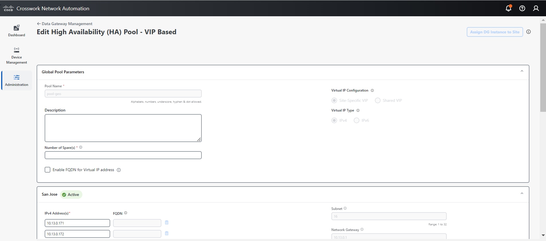 Data Gateway Management - Edit HA Pool