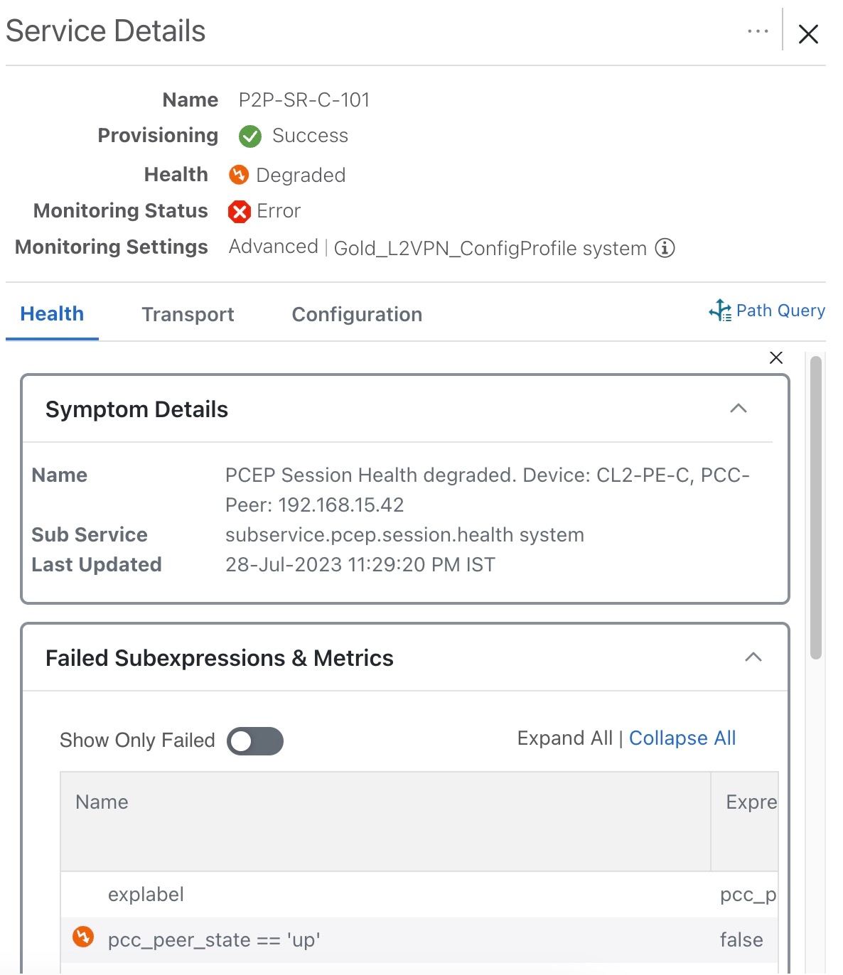 Root Cause in Service Details