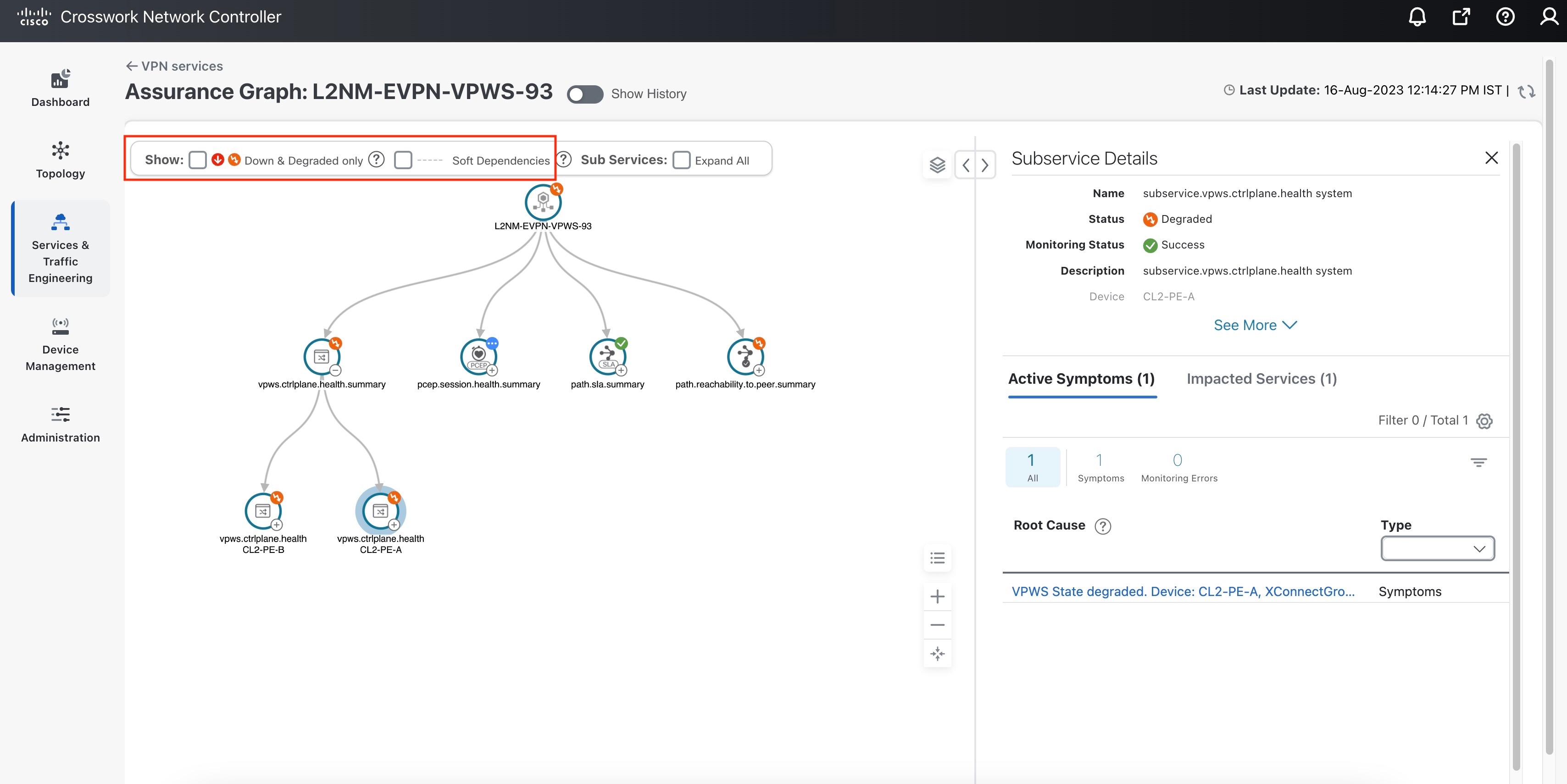 Degraded Subservice in the Assurance Graph