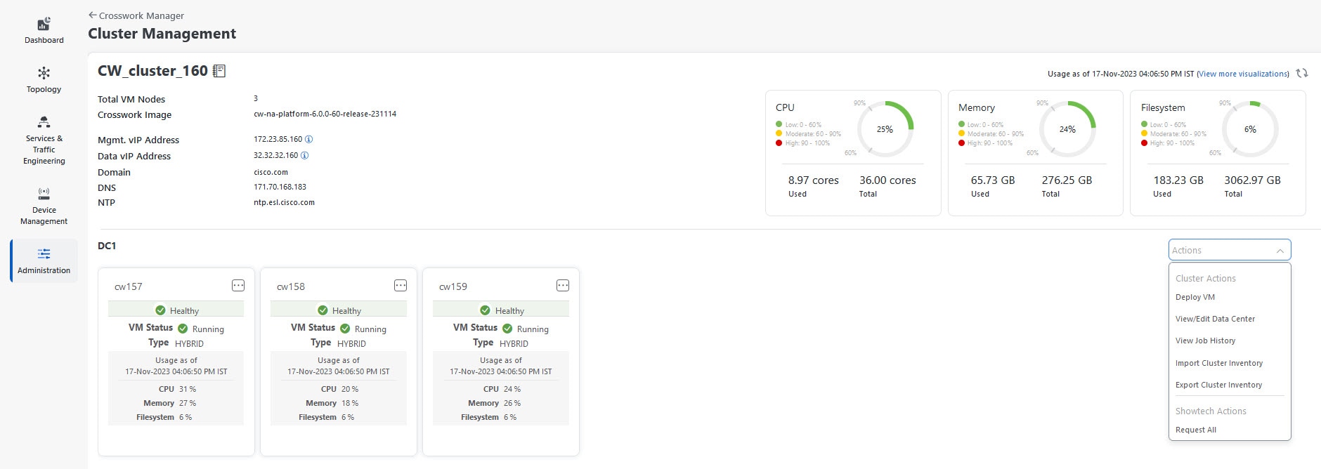 Cluster Management window