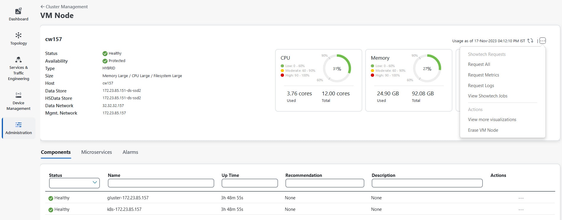 VM Node Details window