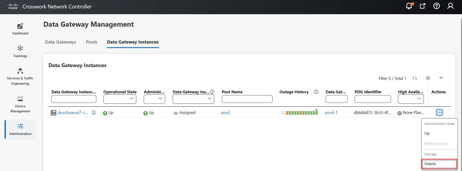 Data Gateway Instances Window