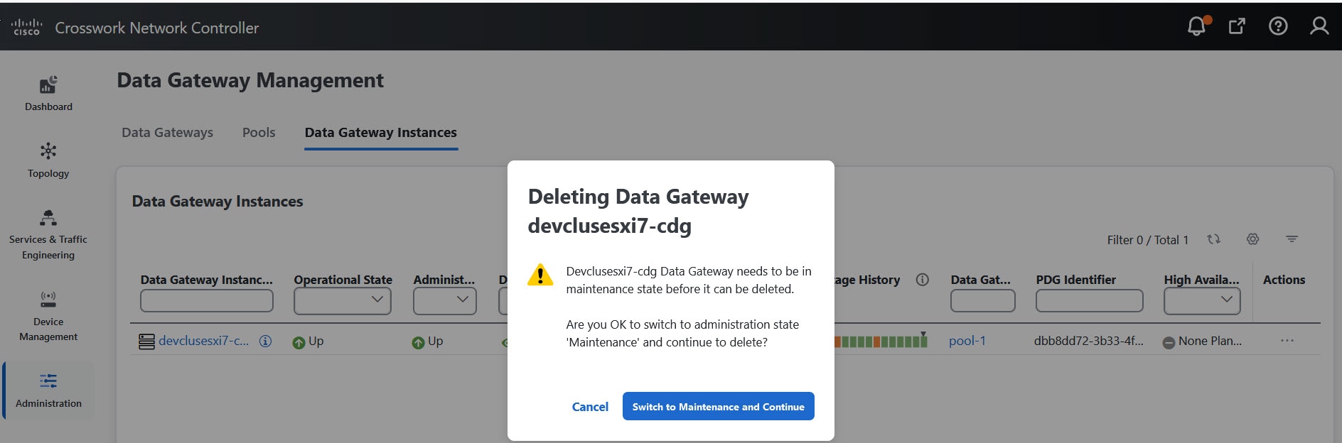 Switch to Maintenance Popup Window