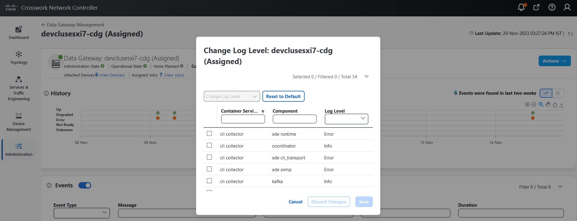 Change Log Level Window