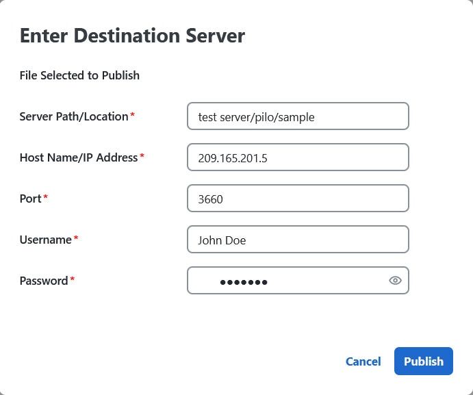 Destination Server window