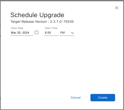 The image displays the scheduled upgrade dialog box.