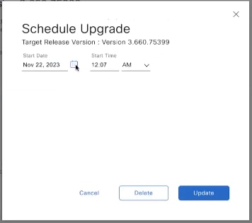 Displays the dialog box for updating the scheduled upgrade.