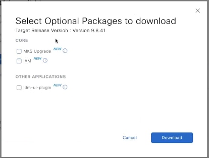 The image displays the optional packages selection dialog box.