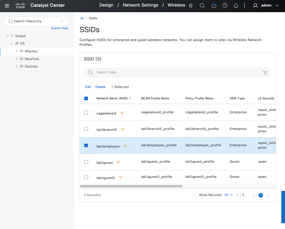 The existing SSIDs for enterprise and guest wireless networks.