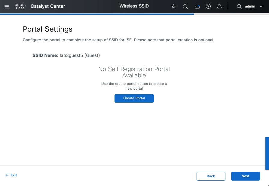 Because no self registration portal is available, the create portal button is displayed.