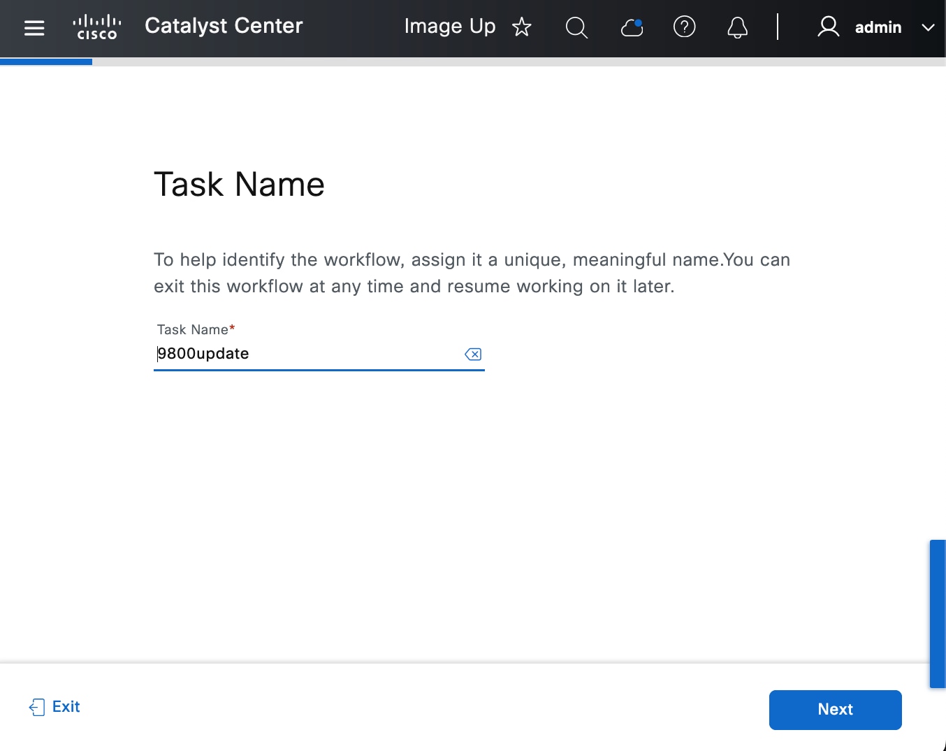 The Task Name page shows the field to enter the task name.