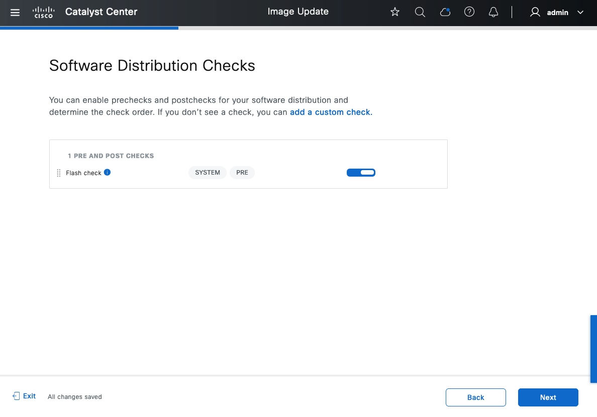 The prechecks and postchecks are listed for the software distribution.