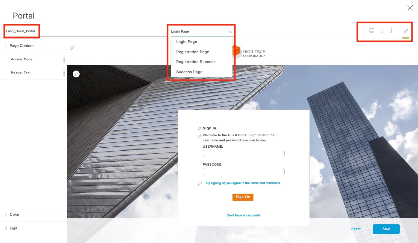 The Portal Builder contains fields to enter your username and password.