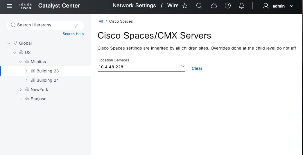 The location services for Cisco Spaces/CMX Servers.