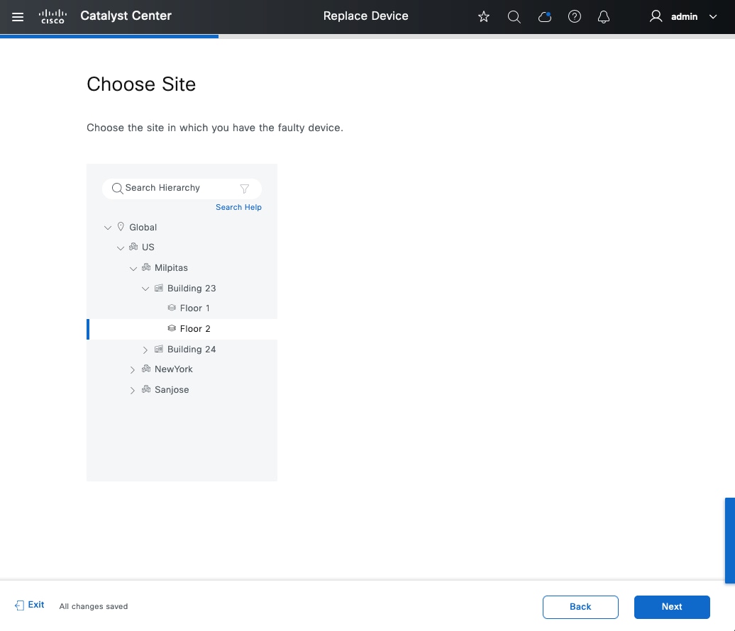 The Choose Site window displays the option to choose your desired site by expanding the Global site.