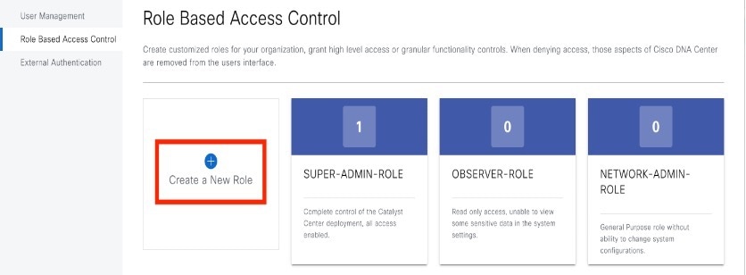 [Role Based Access Control] ウィンドウに、[Create a New Role] ボタンが表示されます。
