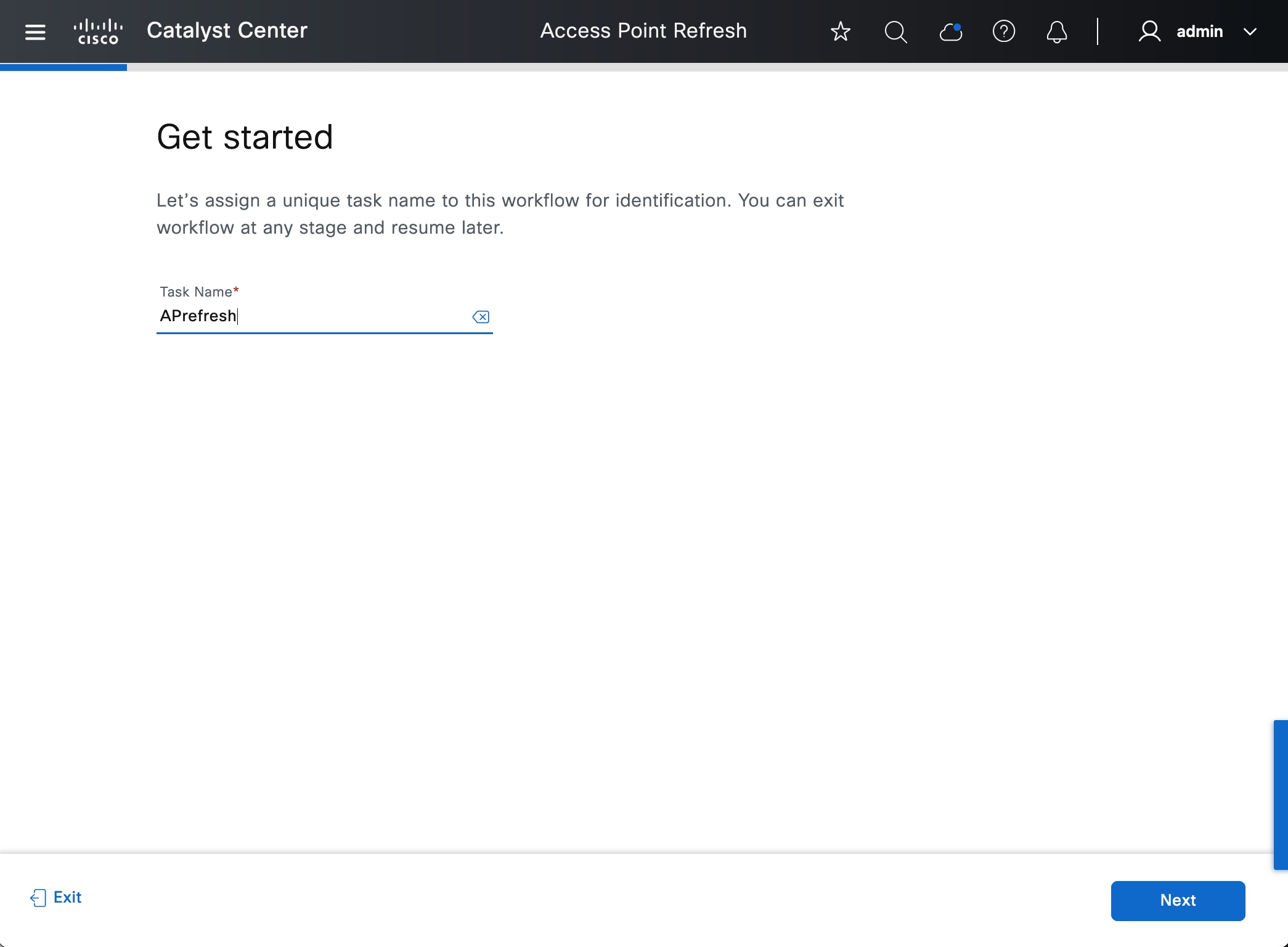 The Get Started window displays the option to enter a task name.