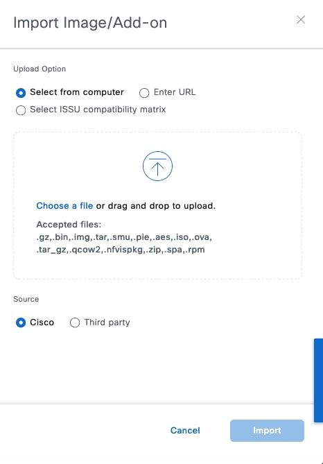 The Import Image/Add-on dialog box displays the option to import a new image from your computer.