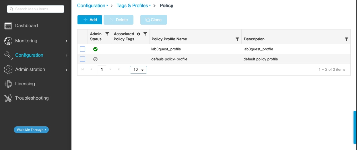 The configuration for C9800-CL-CVD.cagelab.local includes the lab3guest_profile and the default-policy-profile.