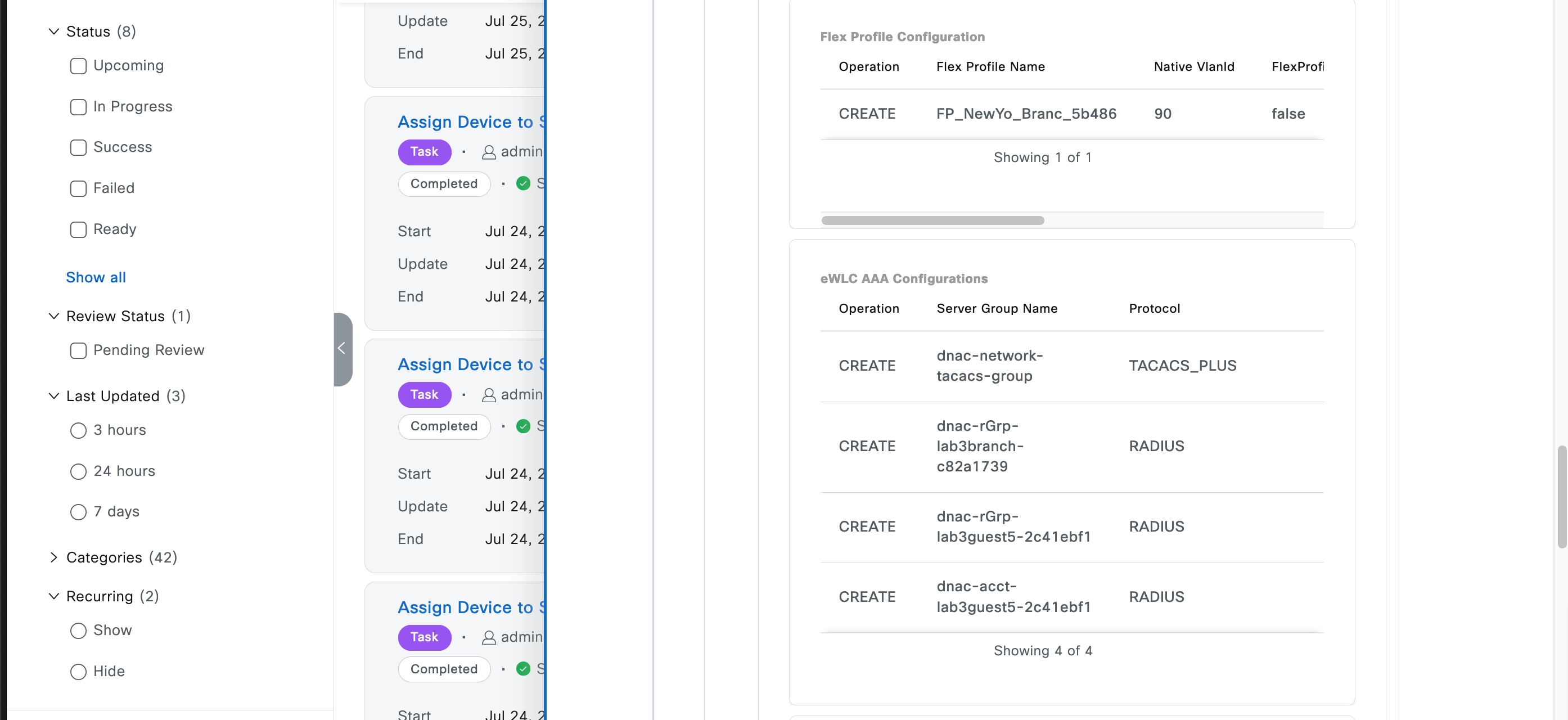 The Provision Summary drop-down menu shows the flex profile configuration and eWLC AAA configurations.