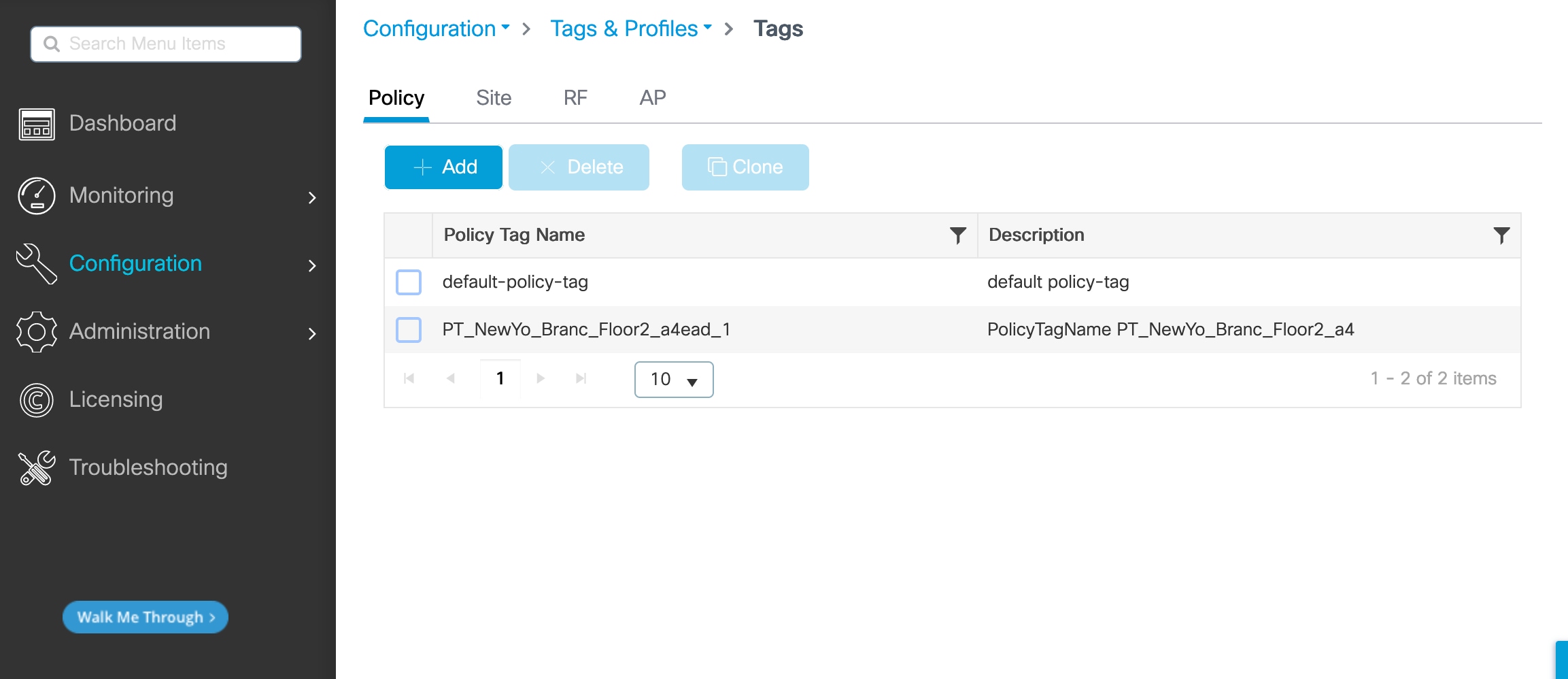 The policy tag name with the associated description.