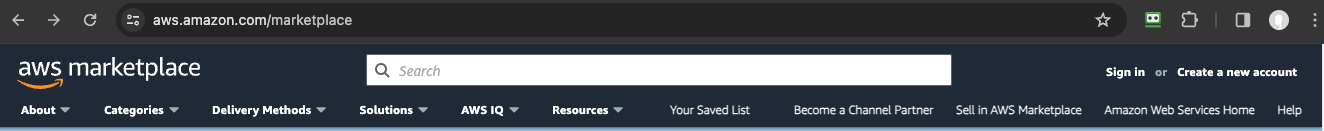 The AWS Marketplace ribbon with the search bar in the middle.