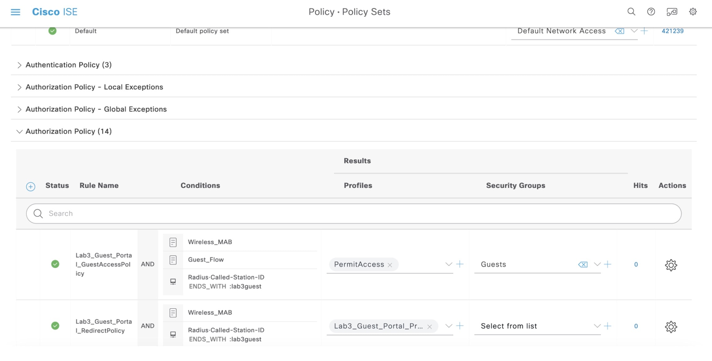 The list of available authorization policies.
