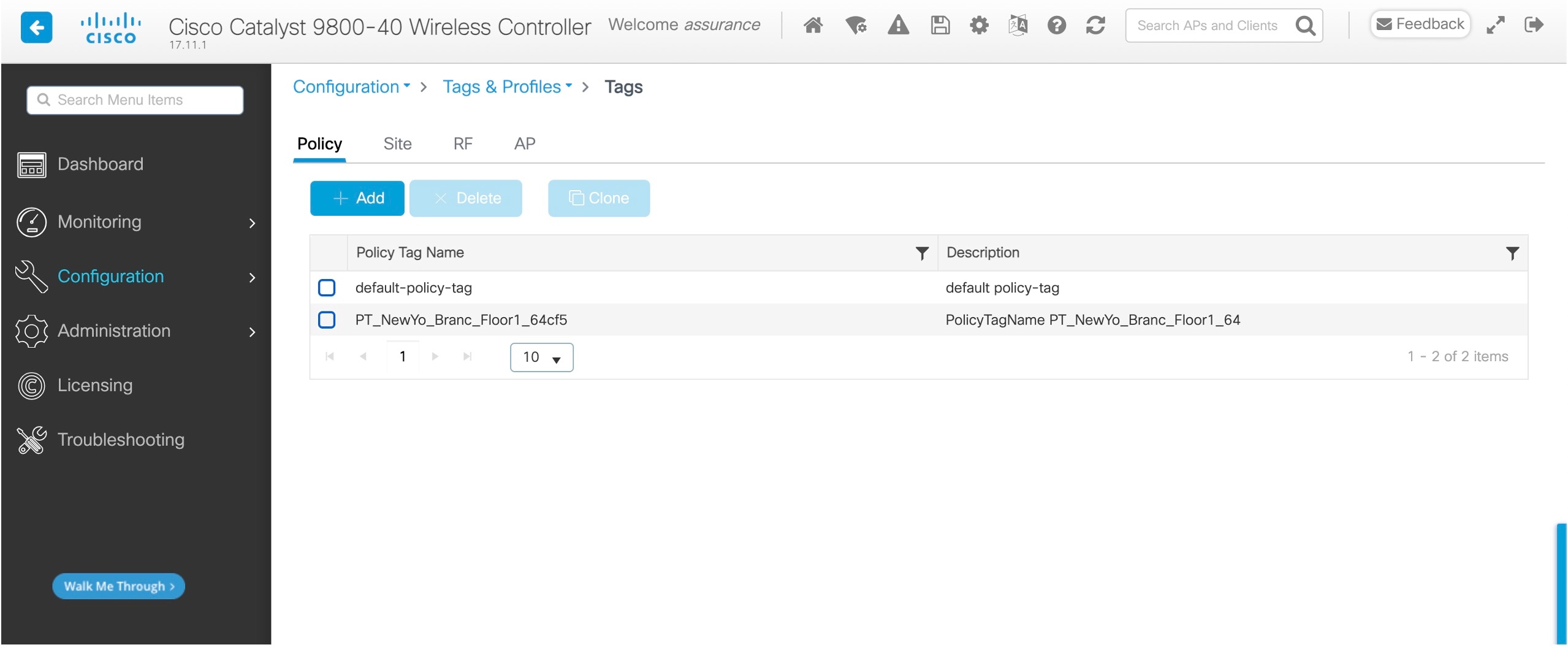 The Policy page shows the policy tag name with an associated description.