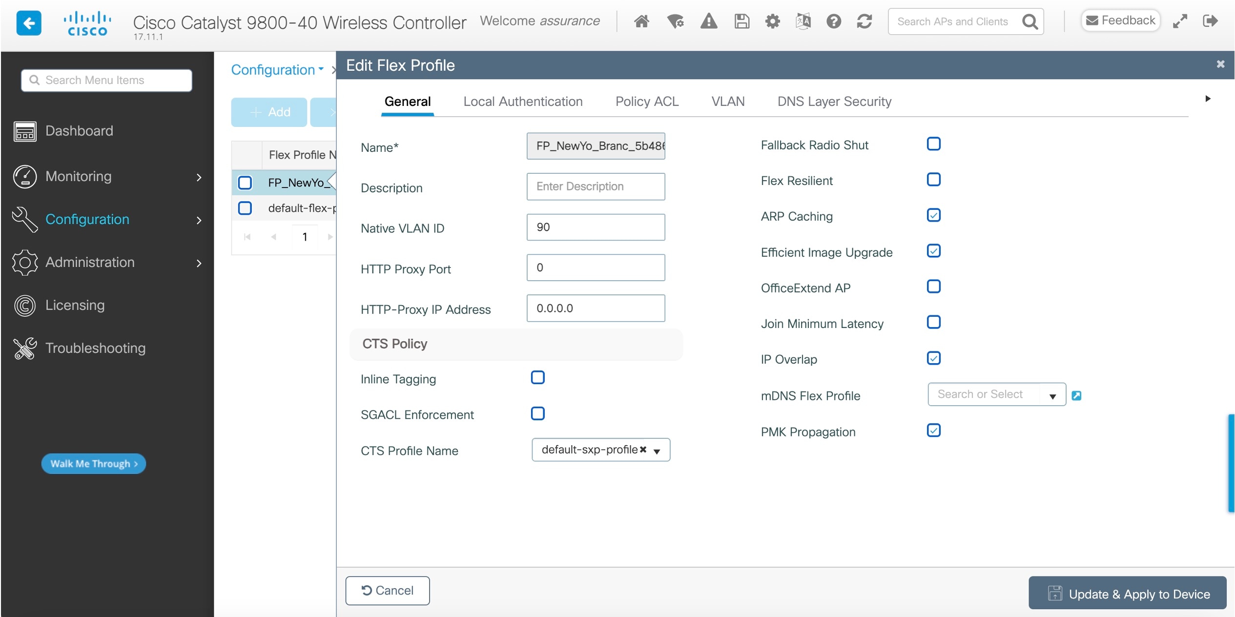 The Edit Flex Profile dialog box shows the general configurable settings.