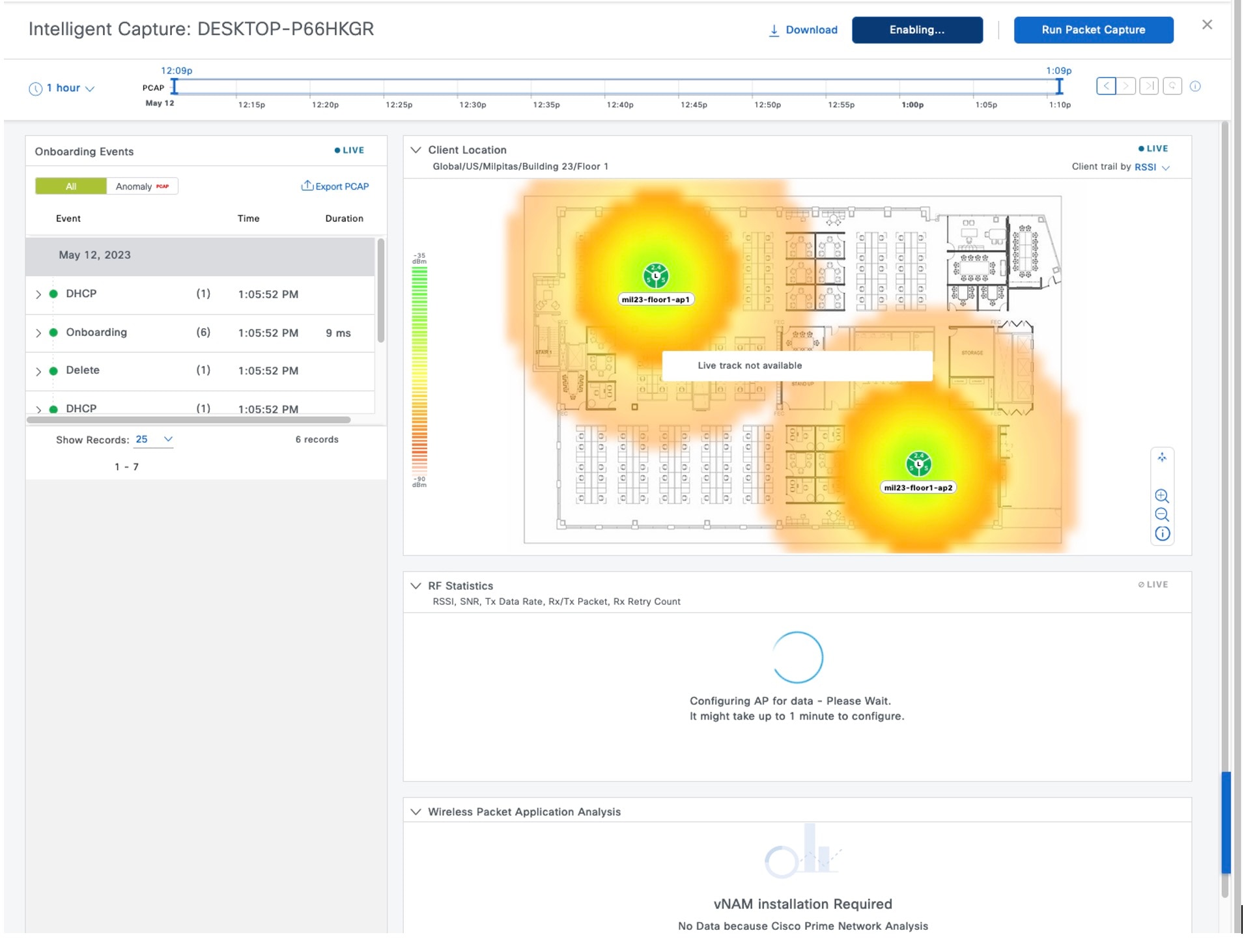 Intelligent Capture window displays options for configuring ICAP for wireless clients.